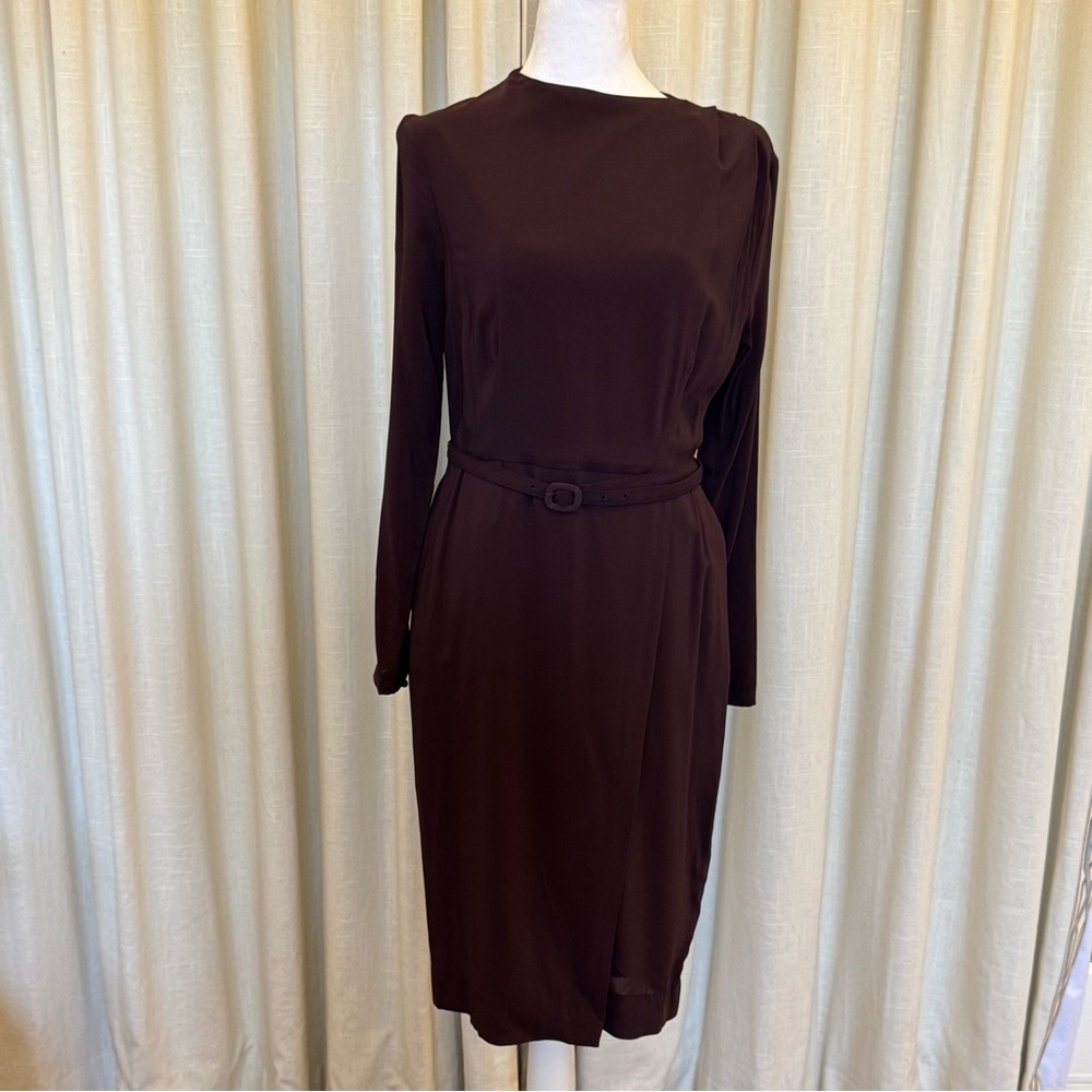 Carlisle Maroon Long Sleeve Sheath Dress Mock Neck